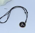 Colar Cordão Fio encerado Ajustável Preto Pingente Medalha redondo Divino espírito santo Pomba Aço Inox 316L Tendência