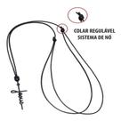 Colar Cordão Longo de Couro com Pingente Jesus Cristo Prateado Preto Ajustável Colar Cordão Longo de Couro com Pingente Jesus Cristo Prateado Preto Ajustável