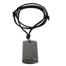 Colar Cordão Masculino com Pingente Placa Dez Mandamentos Aço Inox Preto Ajustável