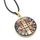 Colar Cordão Pingente Medalha São Bento Colorida Dourado Colar Cordão Pingente Medalha São Bento Colorida Dourado