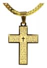Colar Corrente com Pingente Cruz oração pai nosso Aço Inox 316L Legitimo Banhado a Ouro Anti Alérgico 60 cm