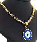 Colar corrente E pingente Olho Grego azul folheado ouro 18K