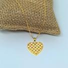 Colar Corrente Feminino com Pingente Coração Grande Cravejado Pedras Zircônias Coloridas Folheado Ouro 18k Gargantilha