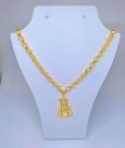 Colar Corrente Feminino com Pingente Nossa Senhora Aparecida Cravejado Micro Zircônias Folheado Ouro 18k Elo Português