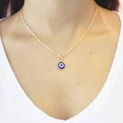 Colar Corrente Feminino com Pingente Olho grego azul Folheado Ouro / Gargantilha