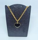 Colar Corrente Feminino Elo Português Grosso Pingente Coração Liso 6mm Folheado Ouro 18k Dourado Cordão Preto Branco