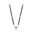 Colar Corrente Feminino Olho Grego Cristais Azuis Lapidados Banhado a Ouro 18K