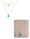 Colar Corrente Gota de Cristal Zirconia Azul Banhado Ouro