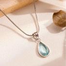 Colar Corrente Gota Pedra Azul Cristal Banhado a Prata