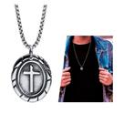 Colar Corrente Masculina Pingente Medalha Crucifixo Dupla Face Cruz Aço Inox