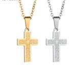 Colar Corrente Masculino com Pingente Cruz Oração Pai Nosso Aço Inoxidável 316L Dourado Prata Moda