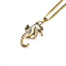 Colar Corrente Pingente Cavalo Marinho 3,8 cm Dourado
