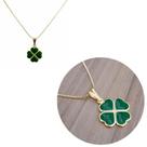 Colar Corrente Pingente Trevo Resinado Verde Folheado Ouro 18k Antialérgico Colar Corrente Pingente Trevo Resinado Verde Folheado Ouro 18k Antialérgico