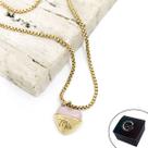Colar Corrente Veneziana Coração Rosa Mãe Banhado a Ouro com Fecho Pingente com Cristal