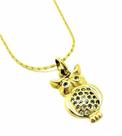 Colar Coruja Cravejada De Zirconias Banho De Ouro 18k 605