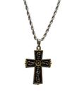 Colar Cowboy Cruz Inox Alto Relevo Flor Central - Claro