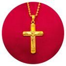 Colar Crucifixo Dourado Banhado a Ouro Religião Fé Deus