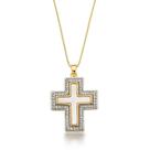 Colar crucifixo moldura cravejada e madre pérola no centro