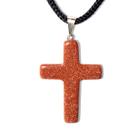 Colar Crucifixo Pedra do Sol Envolto em Prateado