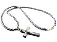 Colar Crucifixo Pedra Hematita Rolada 40cm