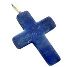 Colar Crucifixo Quartzo Azul Natural Pino Prateado