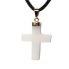 Colar Crucifixo Quartzo Leitoso Natural Montagem Dourado Colar Crucifixo Quartzo Leitoso Natural Montagem Dourado
