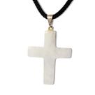 Colar Crucifixo Quartzo Leitoso Natural Pino Prateado