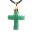 Colar Crucifixo Quartzo Verde Natural Envolto Dourado Colar Crucifixo Quartzo Verde Natural Envolto Dourado