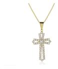 Colar Cruz Crucifixo Noiva Zirconia Dourada Folheadoa Ouro 18k Semi Joia Com Garantia