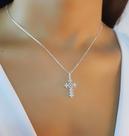 Colar Cruz de Flores Zircônia Cristal Banhado a Prata