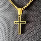 Colar Cruz Minimalista Dourada Masculino Aço Inox