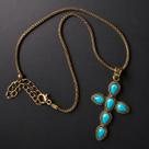 Colar Cruz Turquesa Dourado Estilo Boho Elegante Delicado com Pedras Azul Turquesa Presente ideal Colar Cruz Turquesa Dourado Estilo Boho Elegante Delicado com Pedras Azul Turquesa Presente ideal