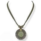 Colar Curto Cordão e Mandala Cascalho Verde Militar - 11880