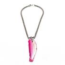 Colar de Ágata Rosa com Corrente Prateada Heart