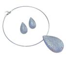 Colar de Aro com Brinco Pingente de Gota com Strass Prata ou Dourado