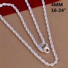 Colar De Corrente Cordão Prateado 4MM Com Pingente De Berloque 16-24 Polegadas Para Mulheres E