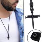Colar de Couro Ajustável Tradicional Designer Cruz Prego Preto