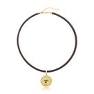 Colar de Couro com Medalha I Love Coffee Revestido em Ouro.