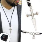 Colar de Couro Trançado Masculino Fecho Mosquete Cruz Santiago