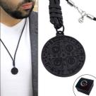 Colar de Couro Trançado Masculino Fecho Mosquete São Bento All Black