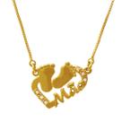 Colar de Filhos Escrito Mãe com Pézinhos de Bebê Folheado em Ouro 18K SoftJoias