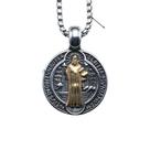 Colar de medalhão de São Bento com cruz de ouro e prata Colar de medalhão de São Bento com cruz de ouro e prata
