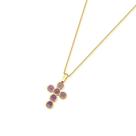 Colar de Pedra Natural Cruz Ametista folheado a ouro 18k