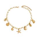 Colar De Pérolas Com Pingente De Concha E Estrela-do-mar Dourado Para Mulheres, Joia De Praia