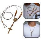 Colar de pescoço crucifixo masculino madeira 6 mm cruz são bento