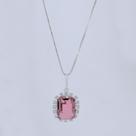 Colar de Prata Coleção Queens Cristal Safira Rosa 8x10 e Zircônias Brancas 45cm