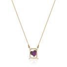 Colar de Prata com Banho de Ouro 18k Pingente de Coração Cravejado Com Zircônias Rubi Colar de Prata com Banho de Ouro 18k Pingente de Coração Cravejado Com Zircônias Rubi
