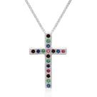 Colar de Prata Crucifixo Cravejado Colorido Colar de Prata Crucifixo Cravejado Colorido