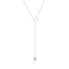 Colar de Prata Gravata Redondo Liso e Cristal Azul Claro