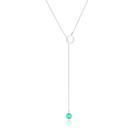 Colar de Prata Gravata Redondo Liso e Cristal Verde